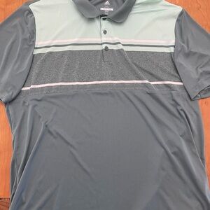 adidas Men's Grey and Mint Striped Golf Polo